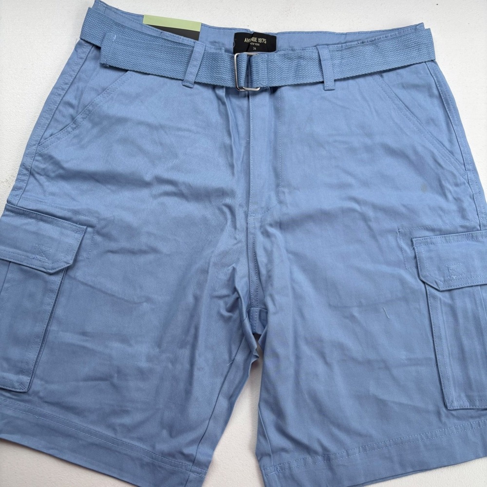 Avenue 1975 New York Mens Cargo Shorts Blue Size 30 With Belt 100%‎ Cotton NEW